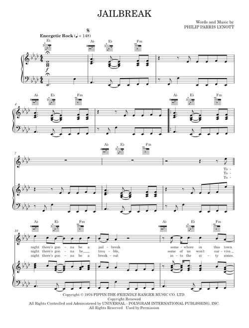 Jailbreak - Thin Lizzy (Piano-Vocal-Guitar)