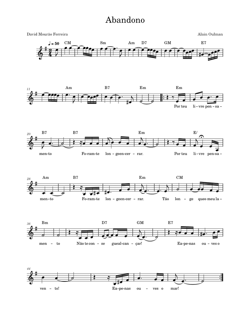 Abandono Alain Oulman Sheet music for Piano (Solo)