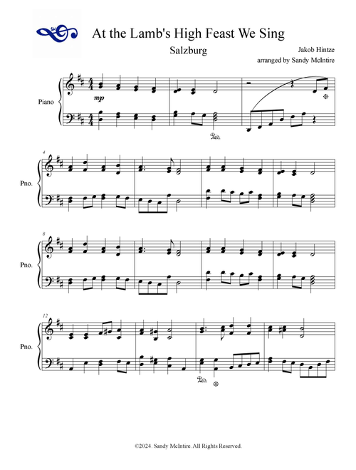 At the Lamb's High Feast We Sing (Salzburg) (Arr. Sandy McIntire) - Jacob Hintze (Piano Solo)