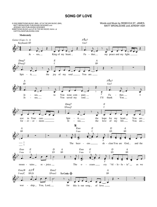 Song Of Love - Rebecca St James (Lead Sheet - Fake Book)