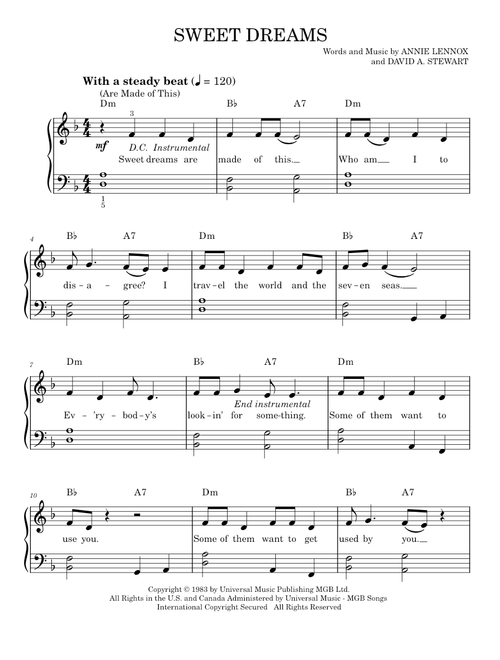 Sweet Dreams (Are Made Of This) - Eurythmics (Easy Piano)