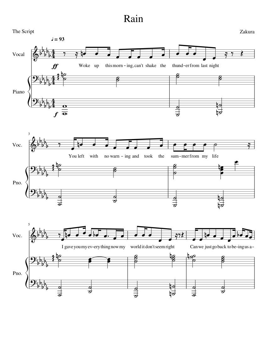 The Script - Rain (Instrumental) Sheet Music for Piano (Piano Duo ...