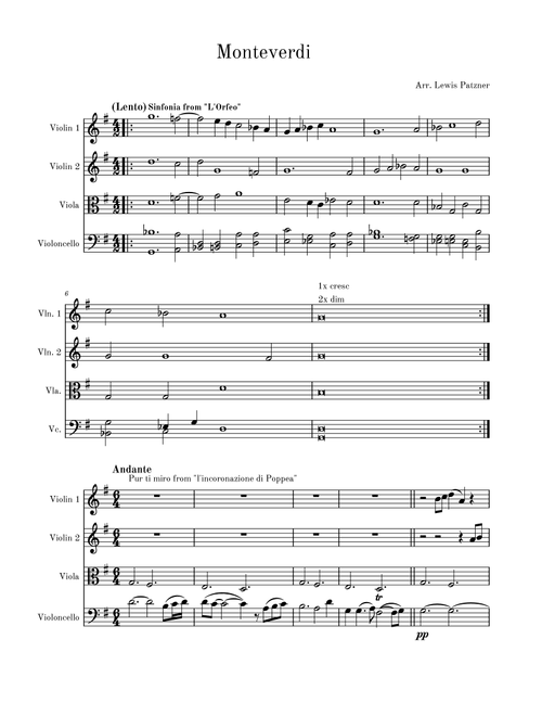 Pur ti miro (Arr. Lewis Patzner) - Claudio Monteverdi (String Quartet)
