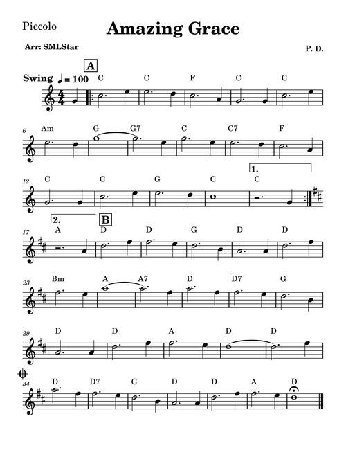 Amazing Grace (Arr. SMLStar) - P D (Flute Solo)