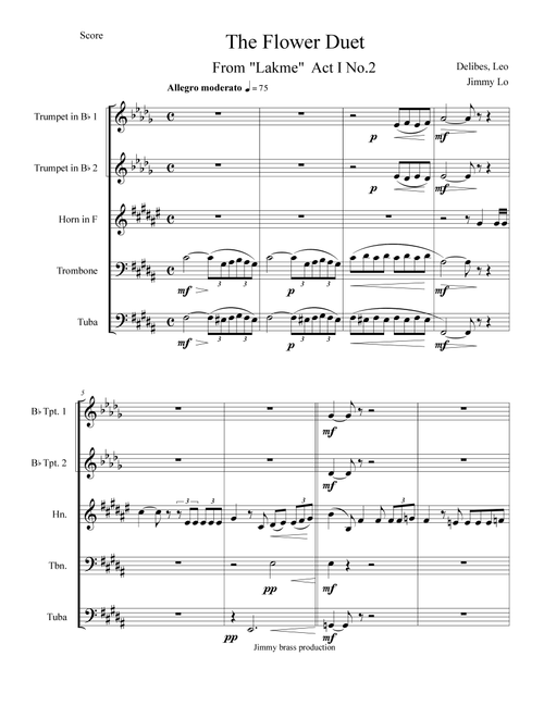 Flower Duet From Lakme for Brass quintet (Arr. Jimmy Lo) - Leo Delibes (Brass Ensemble)