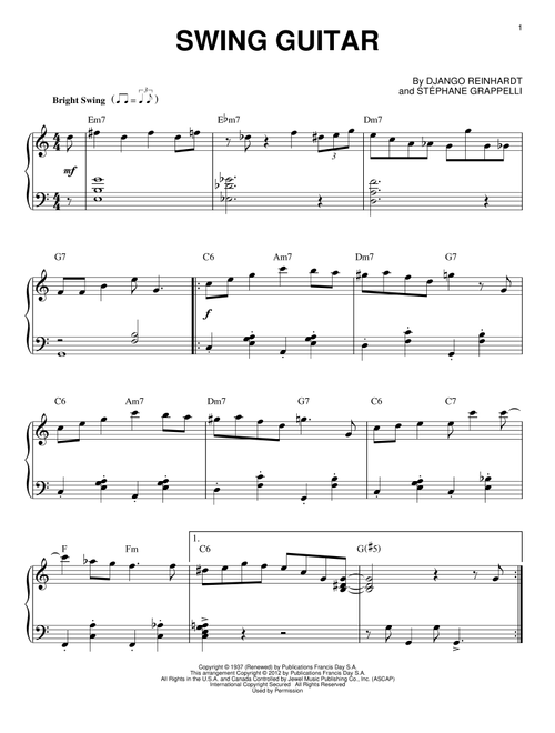 Swing Guitar (arr. Brent Edstrom) - Django Reinhardt (Piano Solo)