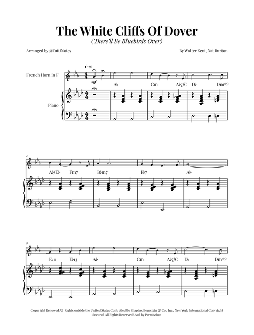 (There'll Be Bluebirds Over) The White Cliffs Of Dover (Arr. Glauco Fernandes) - Various (French Horn and Piano)