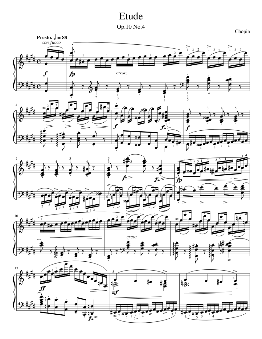 Etude Op.10 No.4 "Torrent" Chopin Sheet music for Piano (Solo