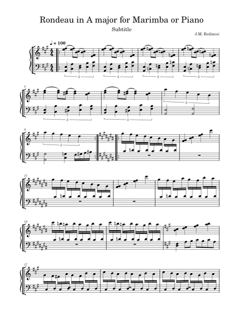 Rondeau in A for Kalimba or Piano - J.M. Redimisi