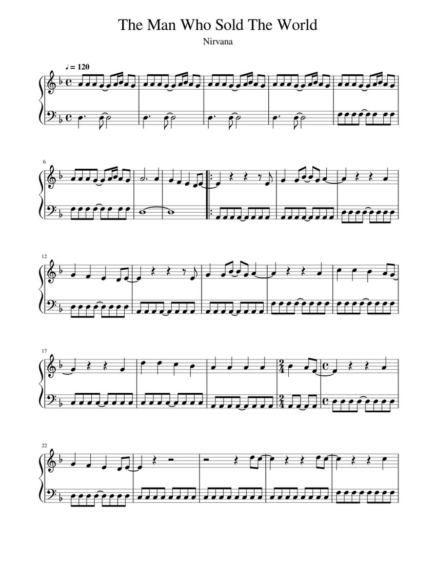 The Man Who Sold The World - Nirvana Sheet Music for Piano