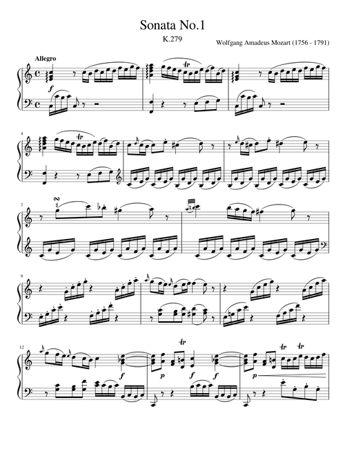 Piano Sonata No.1 in C major K.279 1st Movement – Wolfgang Amadeus Mozart