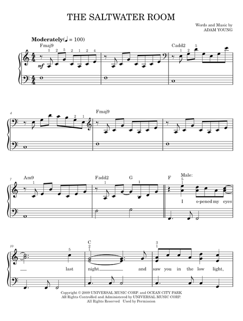The saltwater room - Owl City (Easy Piano)