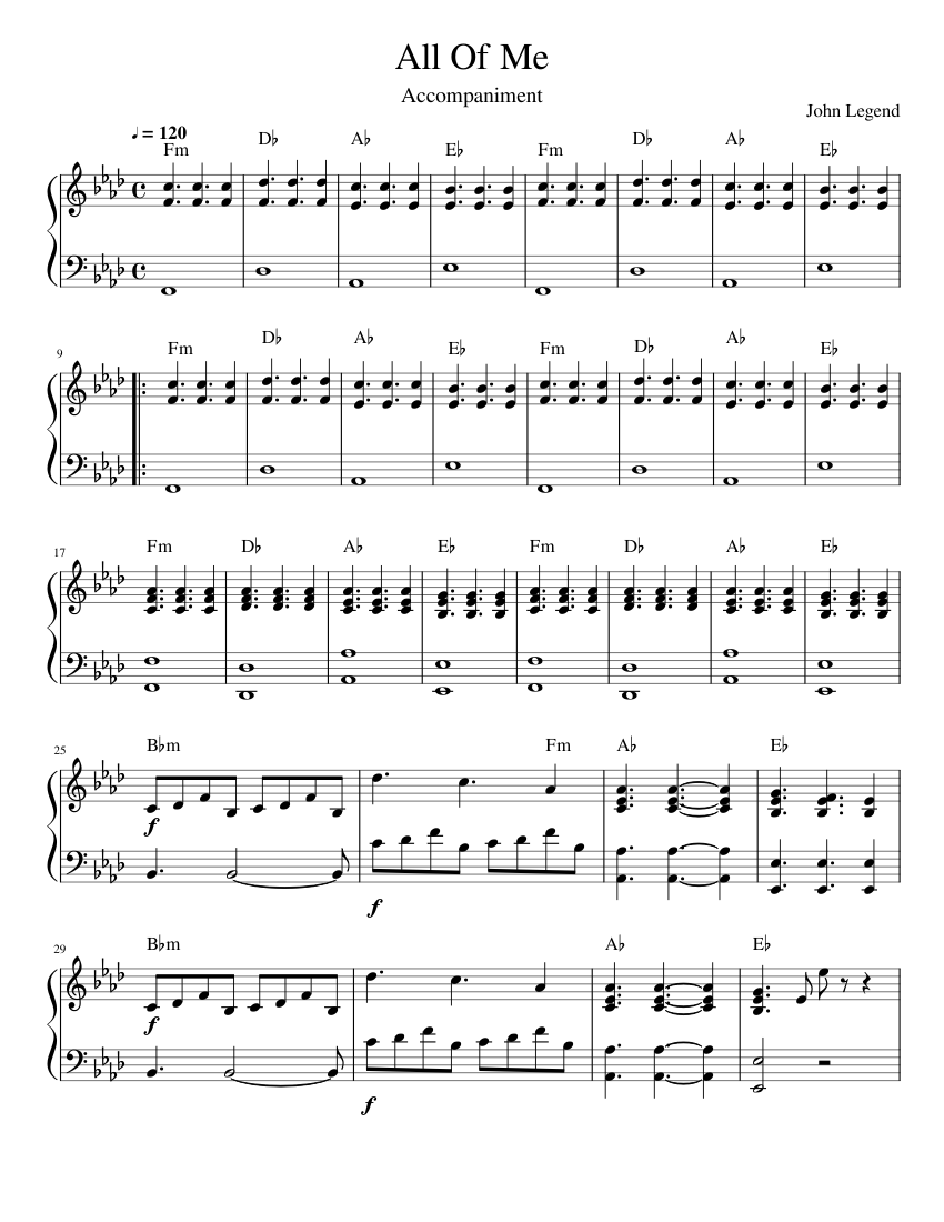 All Of Me John Legend Accompaniment Sheet music for Piano Solo Easy Musescore