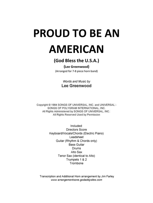 Proud To Be An American (Arr. Jim Farley) - Lee Greenwood (Large Ensemble)