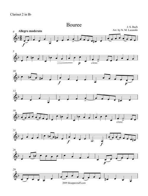 Bouree (Arr. Nick Lacanski) - Bach, J. S. (Clarinet Solo)