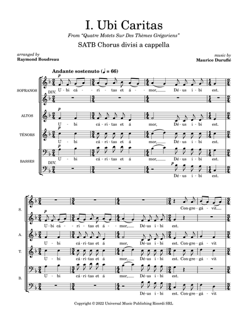 Ubi Caritas (Arr. Raymond Boudreau) - Maurice Durufle (Choral, SATB divisi)