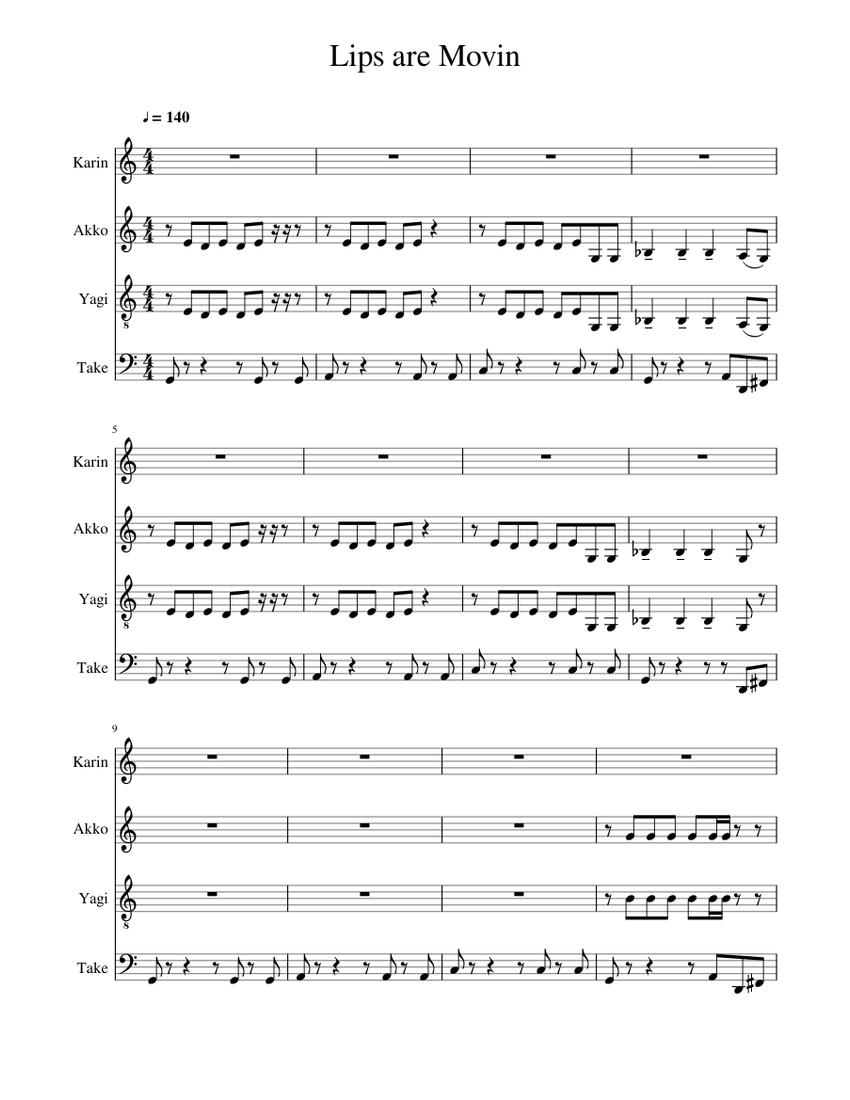 Lips are Movin Sheet music for Piano (Mixed Quartet)