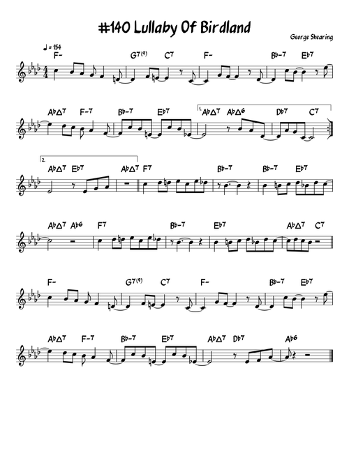 Lullaby Of Birdland (Arr. John Fries) - George David Weiss, George Shearing (Lead Sheet - Fake Book)