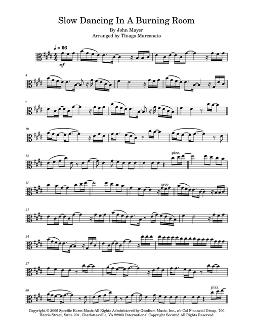 Slow Dancing In A Burning Room (Arr. Thiago Marconato) - John Mayer (Viola Solo)