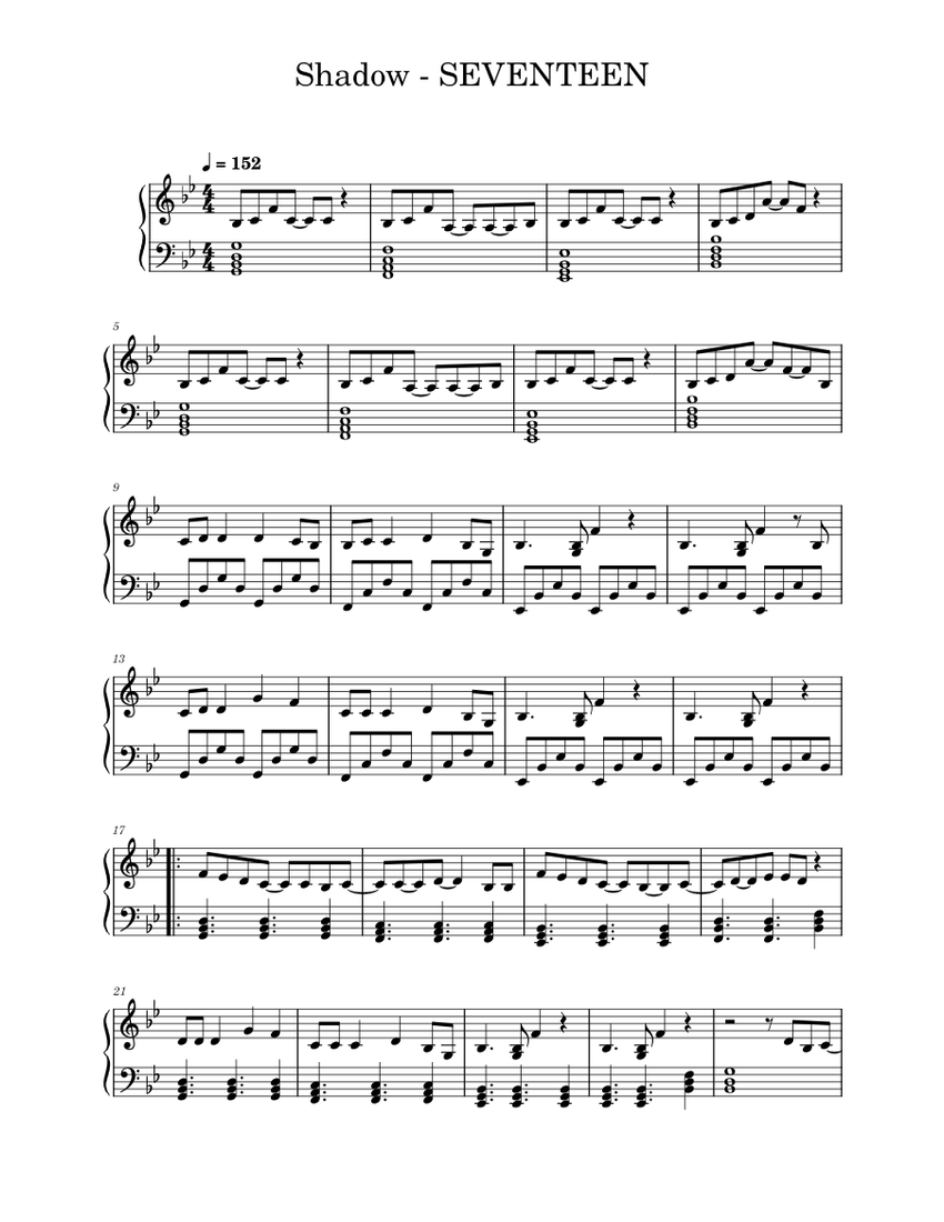 Shadow – SEVENTEEN (세븐틴) Sheet music for Piano (Solo