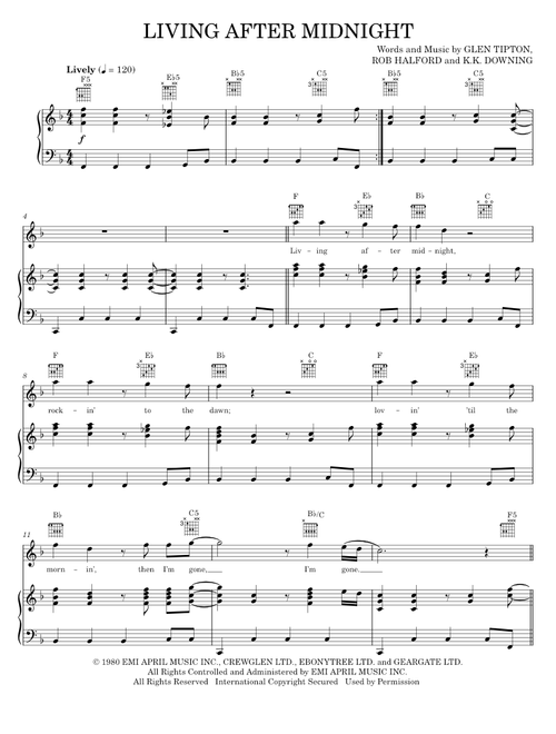 Living after midnight - Judas Priest (Piano-Vocal-Guitar)