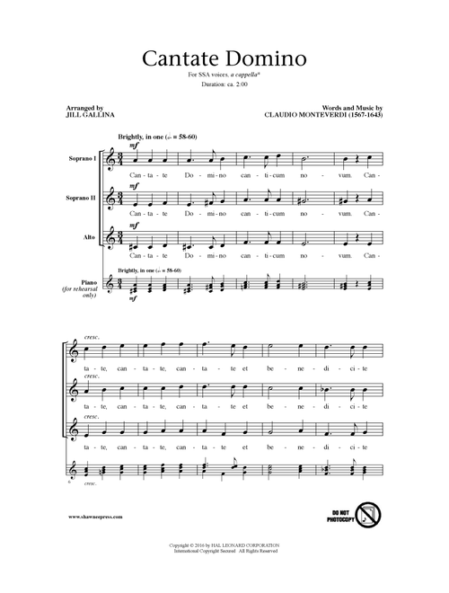 Cantate Domino (Arr. Jill Gallina) - Claudio Monteverdi (Choral, SSA)