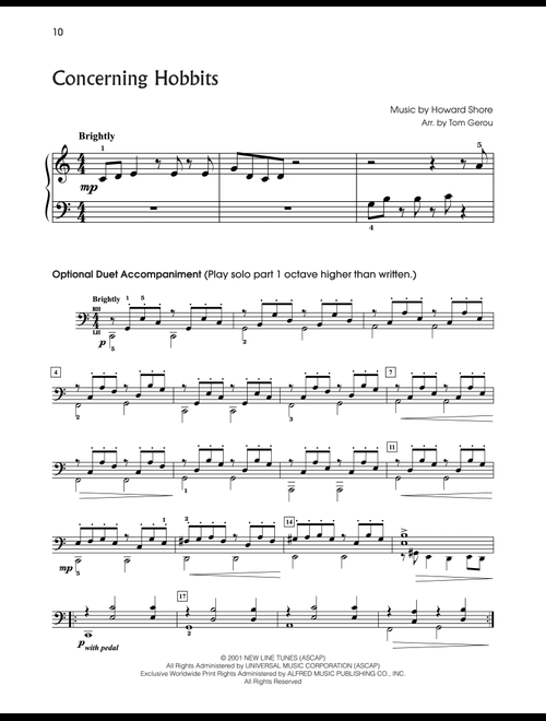 Concerning Hobbits (from The Lord Of The Rings) (arr. Tom Gerou) - Howard Shore (5-Finger Piano)