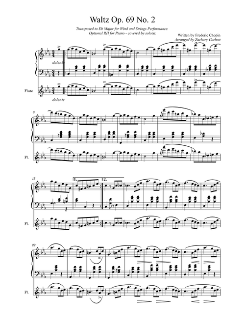 Waltz Op. 69 No. 2 (Arr. Zachary Corbett) - Chopin (Large Ensemble)