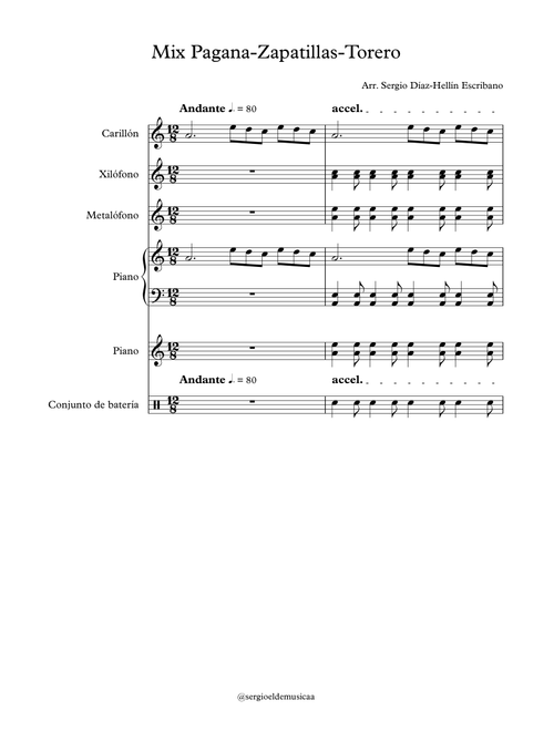 Mix Fiesta Pagana - Zapatillas - Torero (Arr. Sergio Díaz-Hellín Escribano) - El canto del loco, Chayanne, Mago de Oz (Orff instruments)