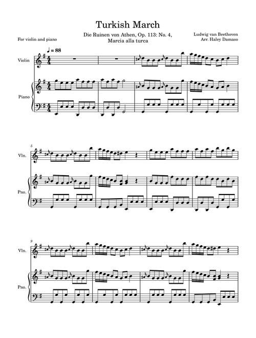 Turkish March (Arr. Haley Damaso) - Ludwig Van Beethoven (Violin and Piano)