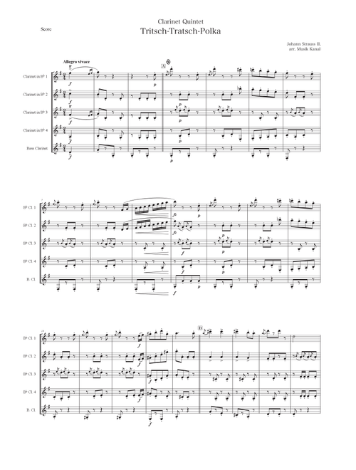 Tritsch-Tratsch-Polka for Clarinet Quintet (Arr. Musik Kanal) - Johann Strauss II (Woodwind Ensemble)