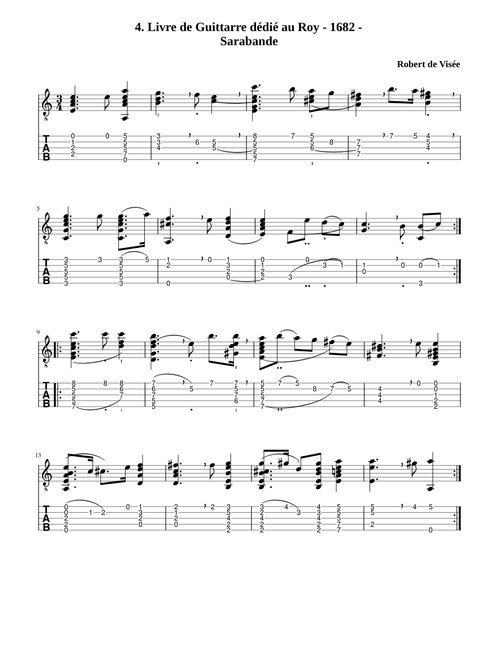 4. Livre de Guittarre dédié au Roy -1682 - Sarabande
