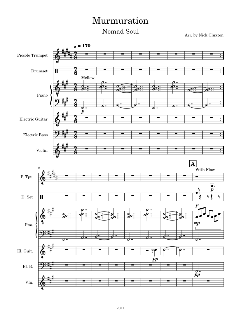 Murmuration Notelets Murmuration Sheet Music for Piano, Trumpet piccolo, Violin, Guitar ...