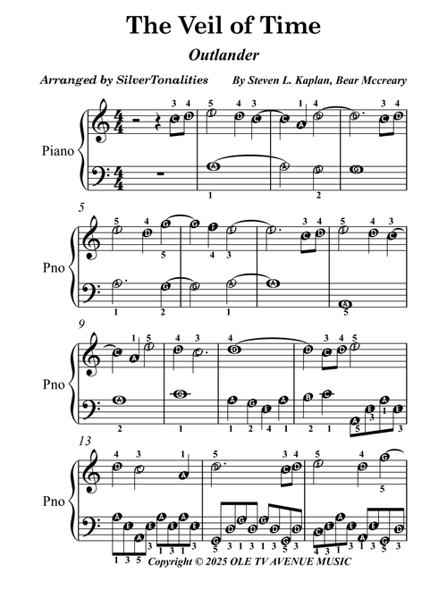 The Veil Of Time (Arr. SilverTonalities) - Bear McCreary (Easy Piano)