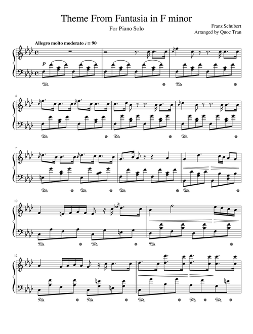 Theme from Schubert Fantasia in F minor - For Piano Solo (Intermediate) (Arr. Quoc Tran) - Franz Schubert (Piano Solo)