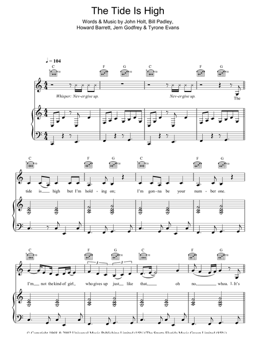 The Tide Is High (Get The Feeling) - Atomic Kitten (Piano-Vocal-Guitar (Piano Accompaniment))