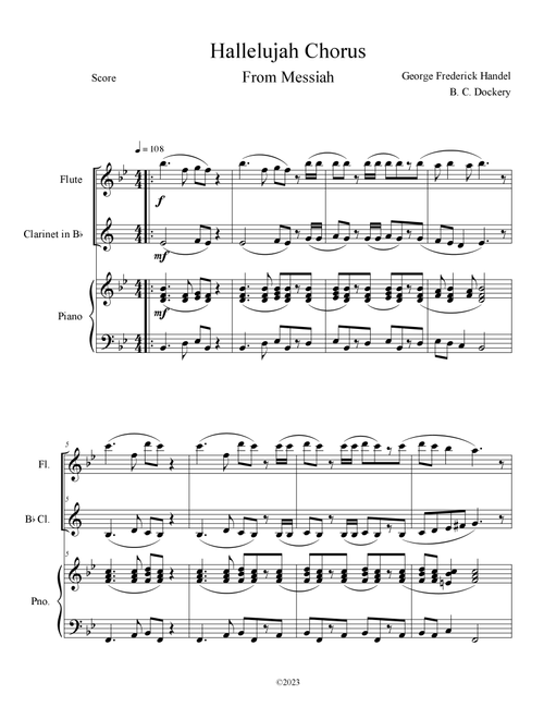 Hallelujah Chorus from Messiah (Flute and Clarinet Duet with Piano Accompaniment) (Arr. B. C. Dockery) - George Frederick Handel (Instrumental Duet and Piano)