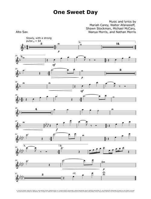 One Sweet Day (Arr. David Lartey) - Mariah Carey And Boyz Ii Men (Alto Sax Solo)