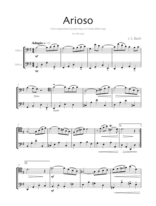 Arioso - Bach (Cello duet) (Arr. Robin Hood Editions) - J. S. Bach (Cello Duet)