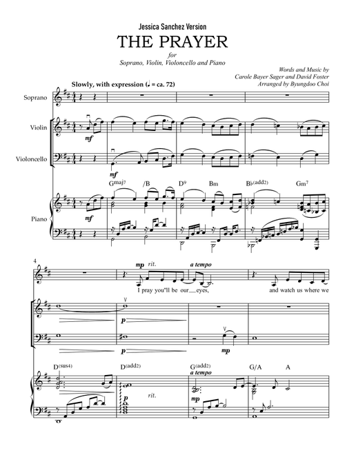 The Prayer for Soprano and Piano Trio (Arr. Byungdoo Choi) (Small Ensemble)