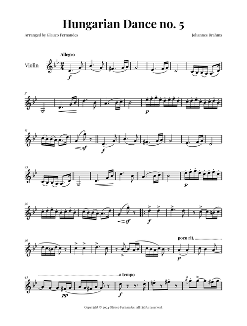 Hungarian Dance No. 5 (Arr. Glauco Fernandes) - Johannes Brahms (Violin Solo)