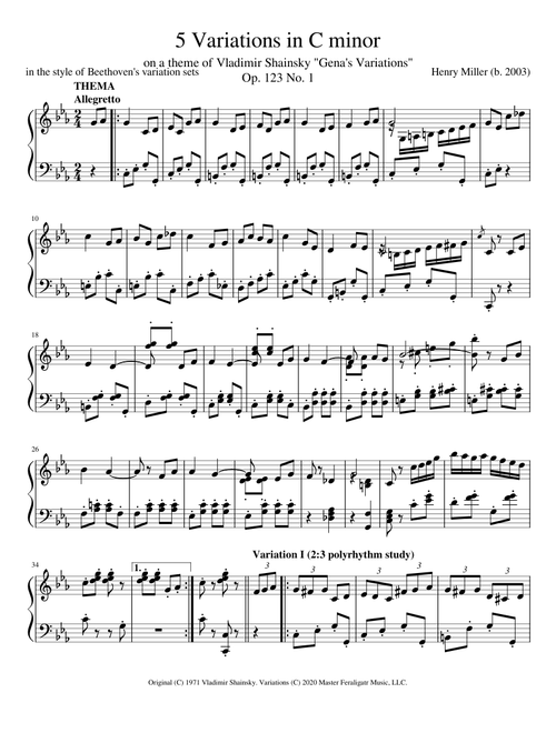 5 Variations for Piano in C Minor on "Crocodile Gena's Song", Op. 123 No. 1
