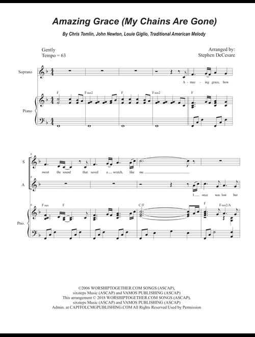 Amazing Grace (my Chains Are Gone) (Arr. Stephen DeCesare) - Chris Tomlin (Choral, SA)