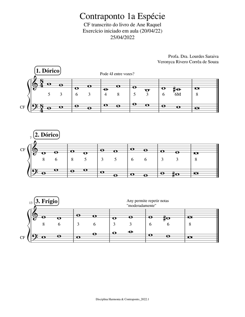 Contraponto 1a Espécie Sheet Music for Harpsichord (Solo) | MuseScore.com