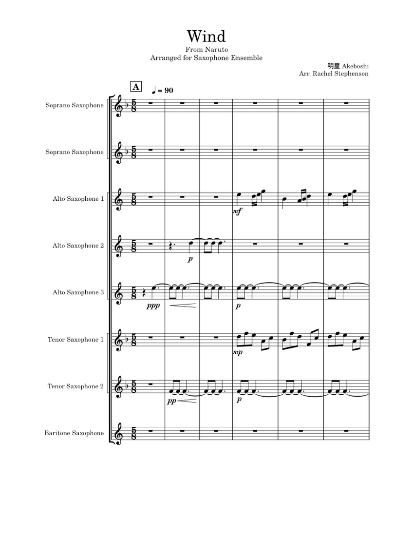 Wind by Akeboshi (from Naruto) Sax Ensemble Sheet Music for