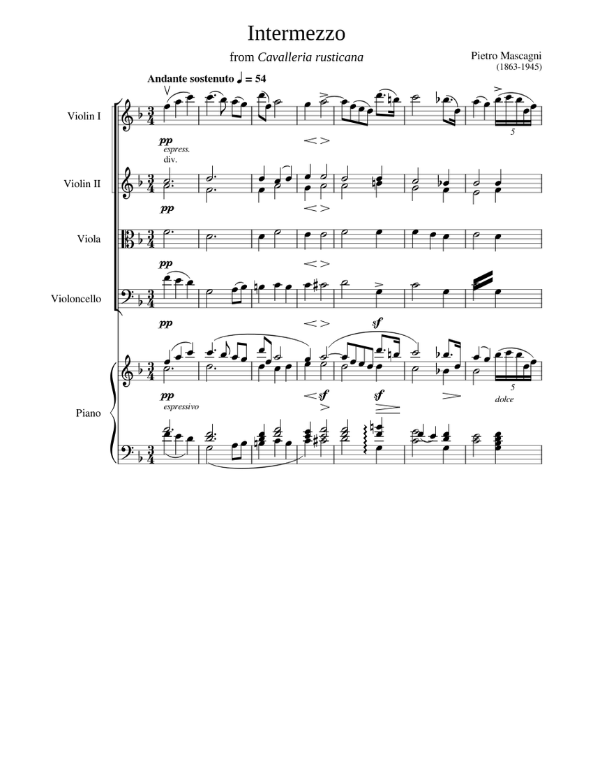 Intermezzo from Cavalleria Rusticana – Pietro Mascagni Sheet music for ...