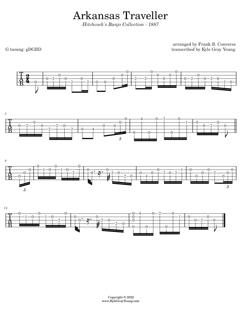 Arkansas Traveller Frank B. Converse 1887 banjo tablature Sheet music for Banjo Solo Musescore