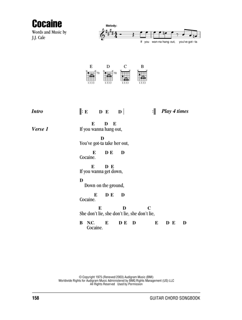 Cocaine - Eric Clapton (Guitar Chords-Lyrics)