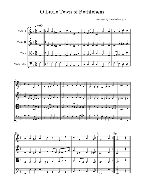 O LittleTown of Bethlehem – arranged by Sandro Mangion
