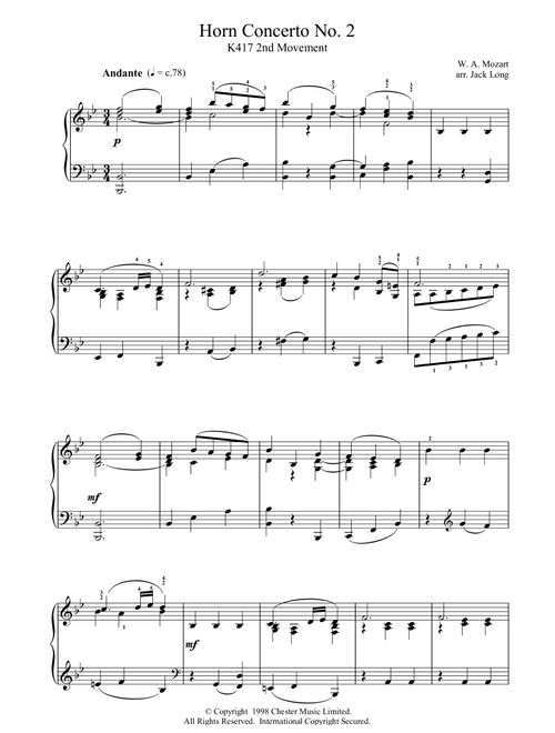 Horn Concerto No. 2 - Wolfgang Amadeus Mozart (Piano Solo)